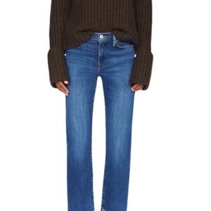Frame le high straight dark wash raw hem jeans